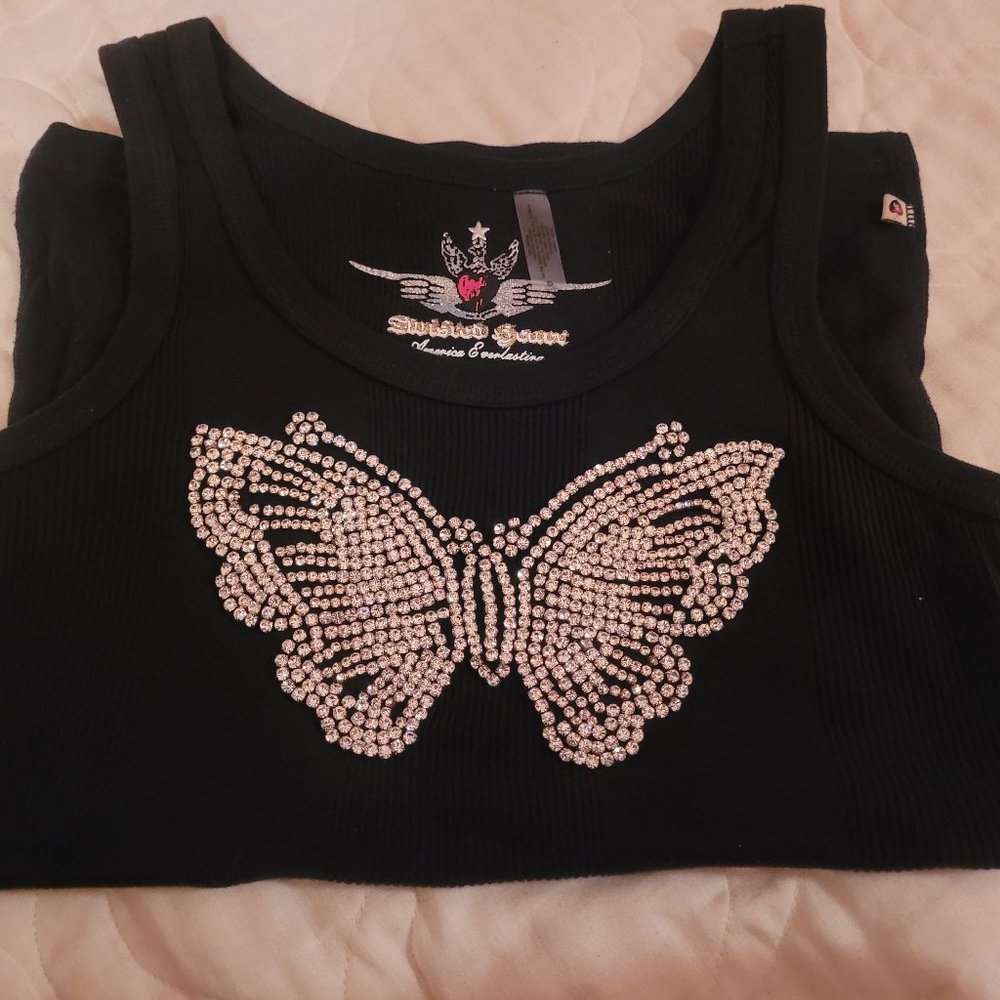 Twisted Heart Rhinestone Butterfly Tank Top